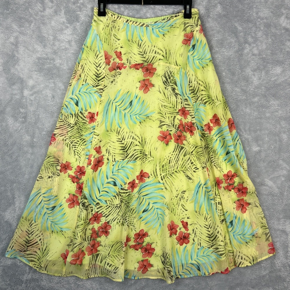 Coldwater Creek Womens‎ Maxi Skirt Size PS Sheer Floral Boho Fairy Tropical